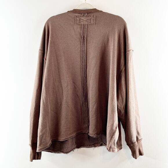Free People Venice V-Neck Relaxed Fit Oversized Sweatshirt Brown Bear Small - Picture 4 of 4